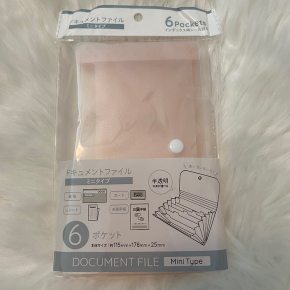 6-Pocket Document File with Index Sticker Paper. Mini Type. Translucent. Pink. - Picture 2 of 9